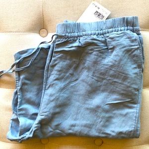 H&M blue linen pants with drawstring waist size medium, new with tags
